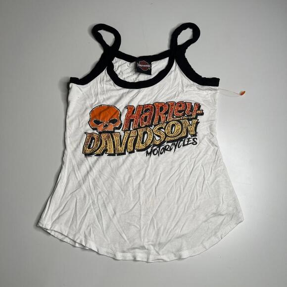 Harley-Davidson Women’s Tank Top Skull Logo Studded Rhinestones White Black Bike - Picture 1 of 4